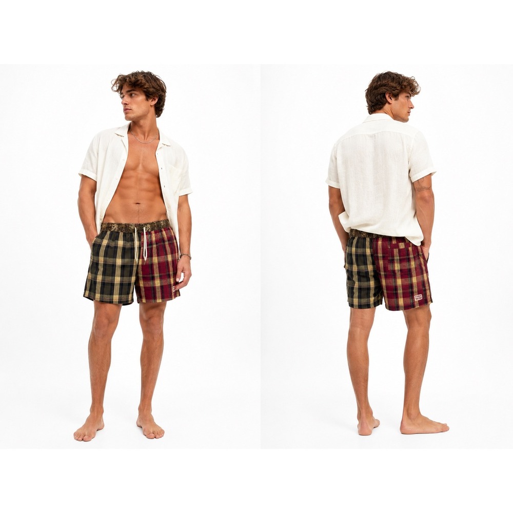 Tommy Hilfiger Swim Trunks Mens Large Multi Plaid Paisley Patchwork Board Shorts